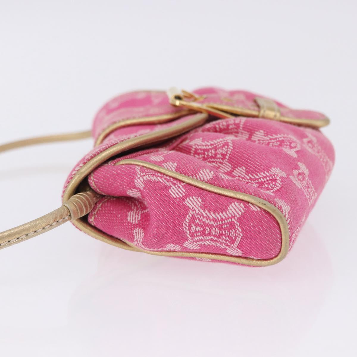 CELINE Paris Macadam Canvas Shoulder Bag Denim Pink Gold Auth 204045A