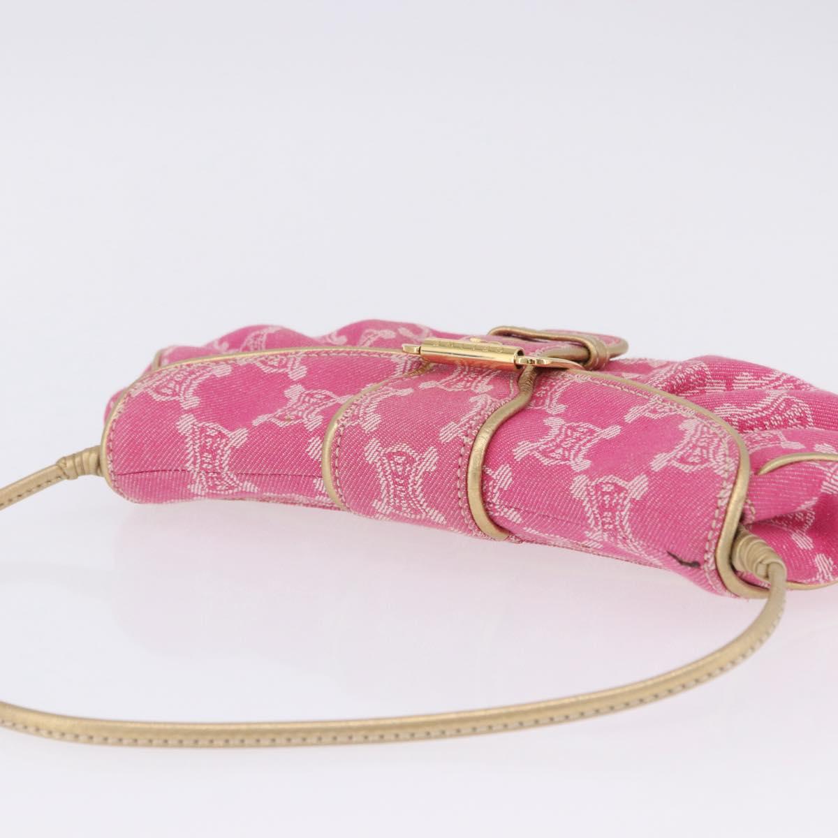 CELINE Paris Macadam Canvas Shoulder Bag Denim Pink Gold Auth 204045A
