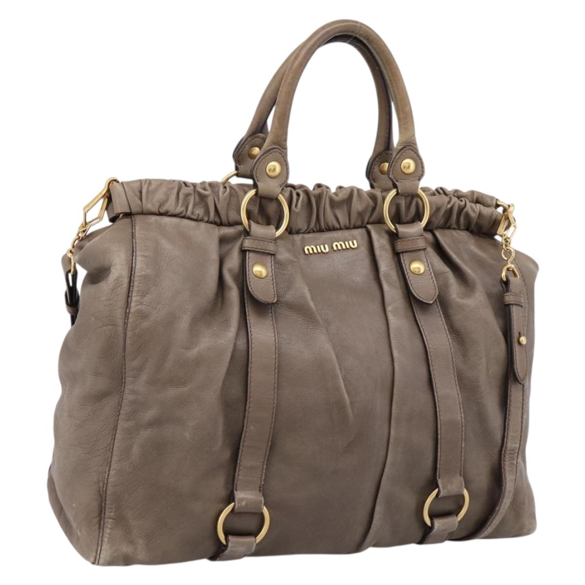 Miu Miu Tote Bag Vitter Lux 2way Beige Gold Auth 204047A