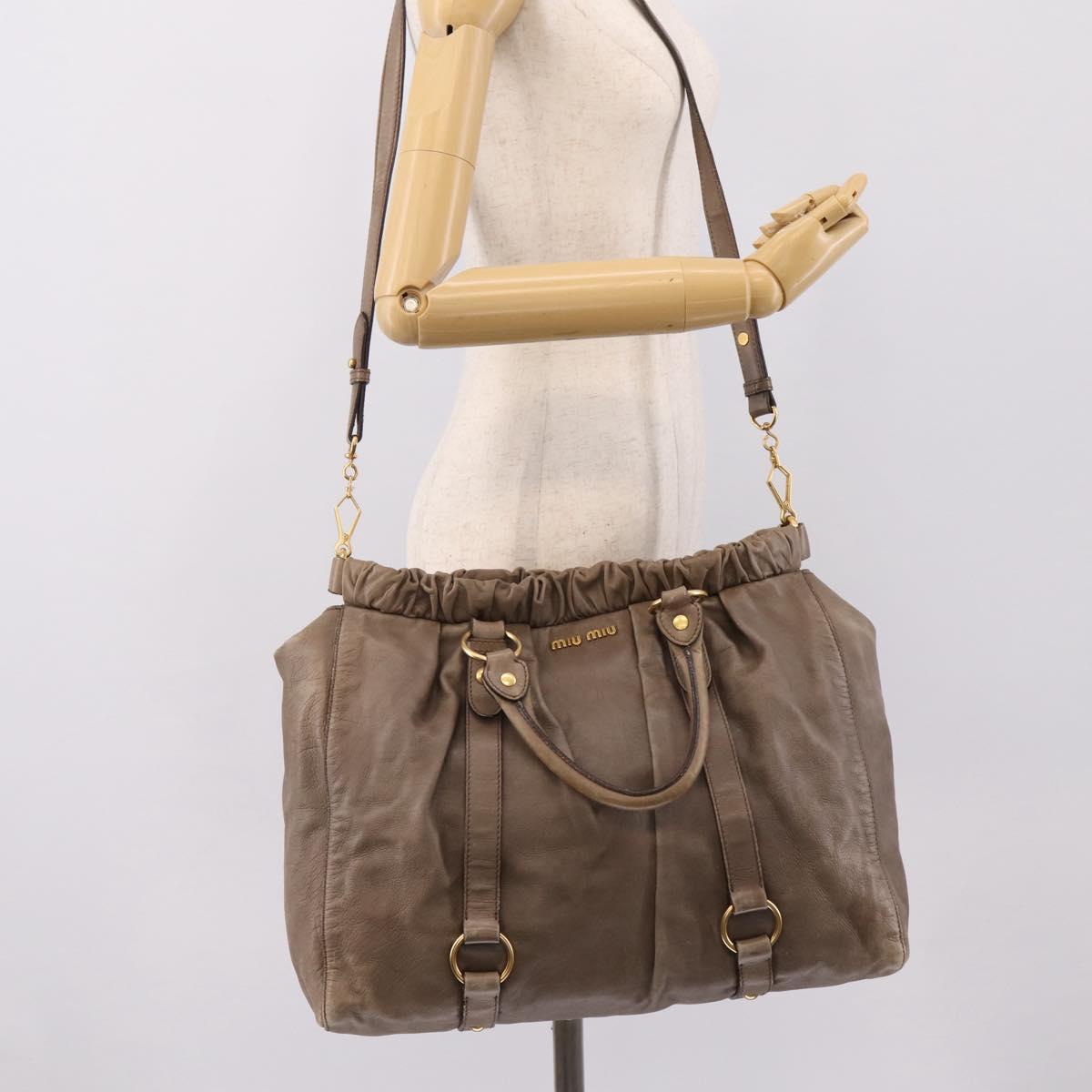 Miu Miu Tote Bag Vitter Lux 2way Beige Gold Auth 204047A