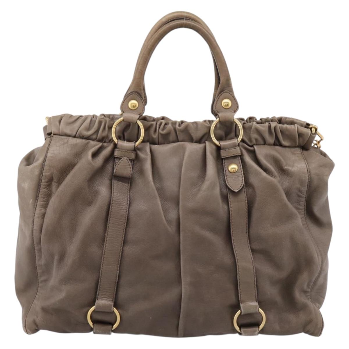 Miu Miu Tote Bag Vitter Lux 2way Beige Gold Auth 204047A