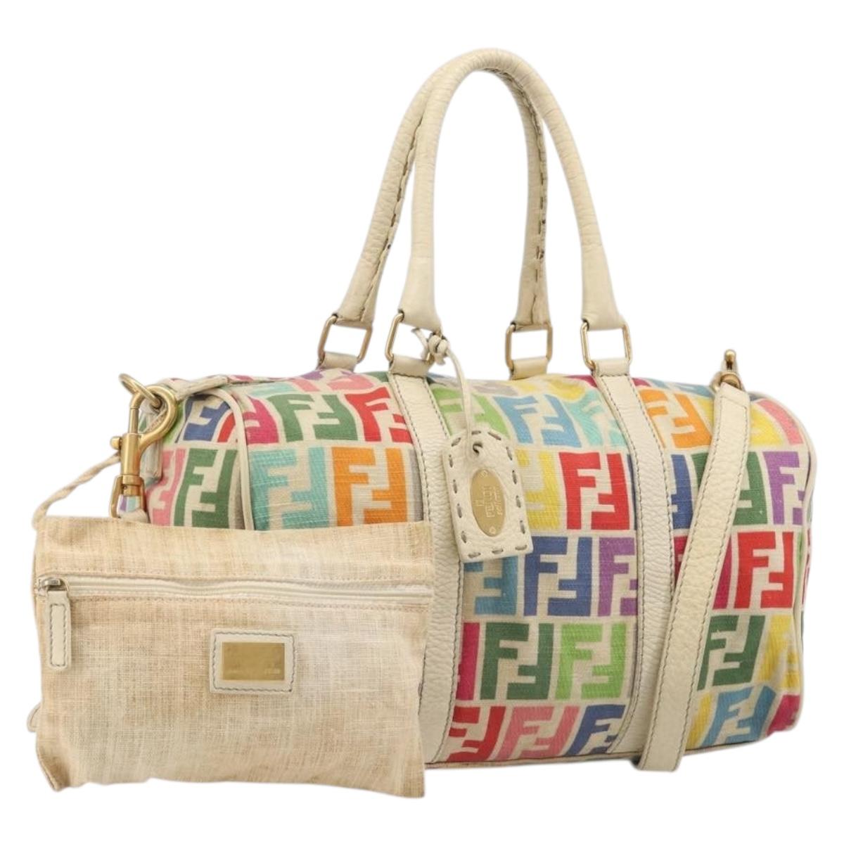 FENDI Zucca Canvas Hand Bag 2way Multicolor Gold Auth 204048A