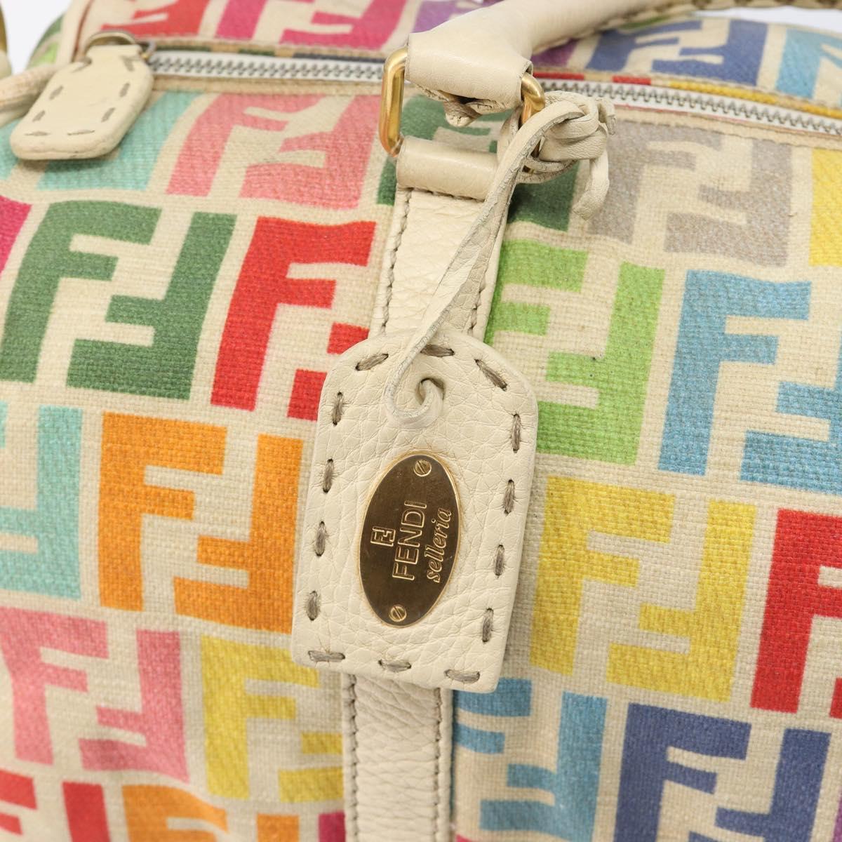 FENDI Zucca Canvas Hand Bag 2way Multicolor Gold Auth 204048A