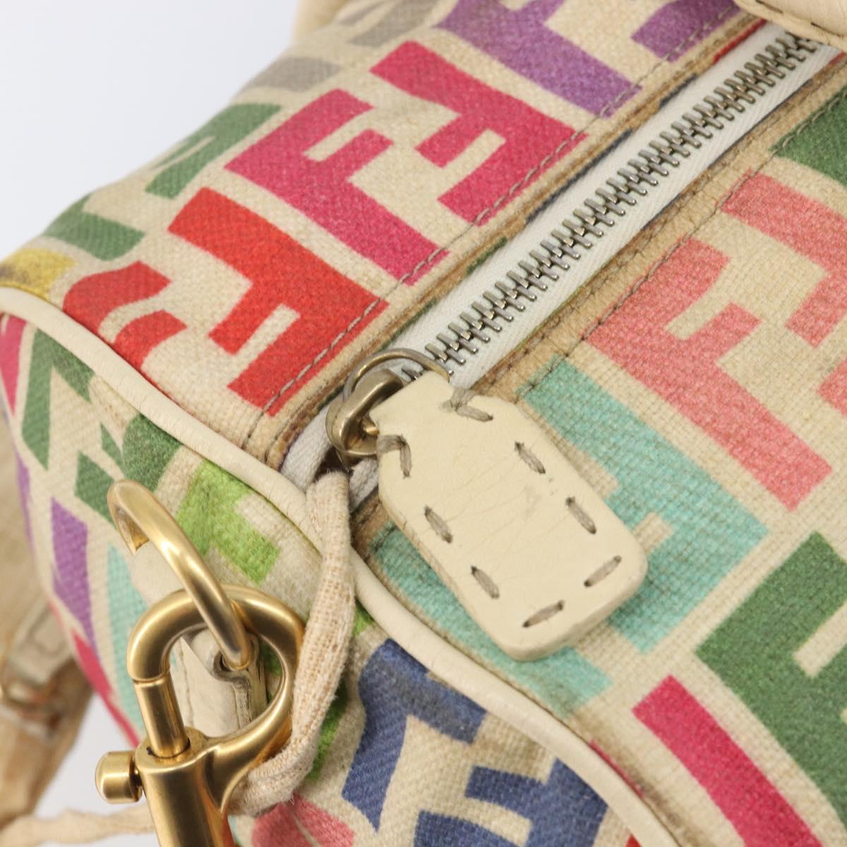 FENDI Zucca Canvas Hand Bag 2way Multicolor Gold Auth 204048A