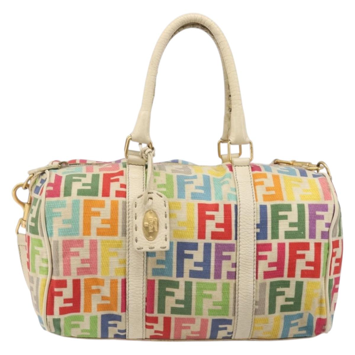 FENDI Zucca Canvas Hand Bag 2way Multicolor Gold Auth 204048A