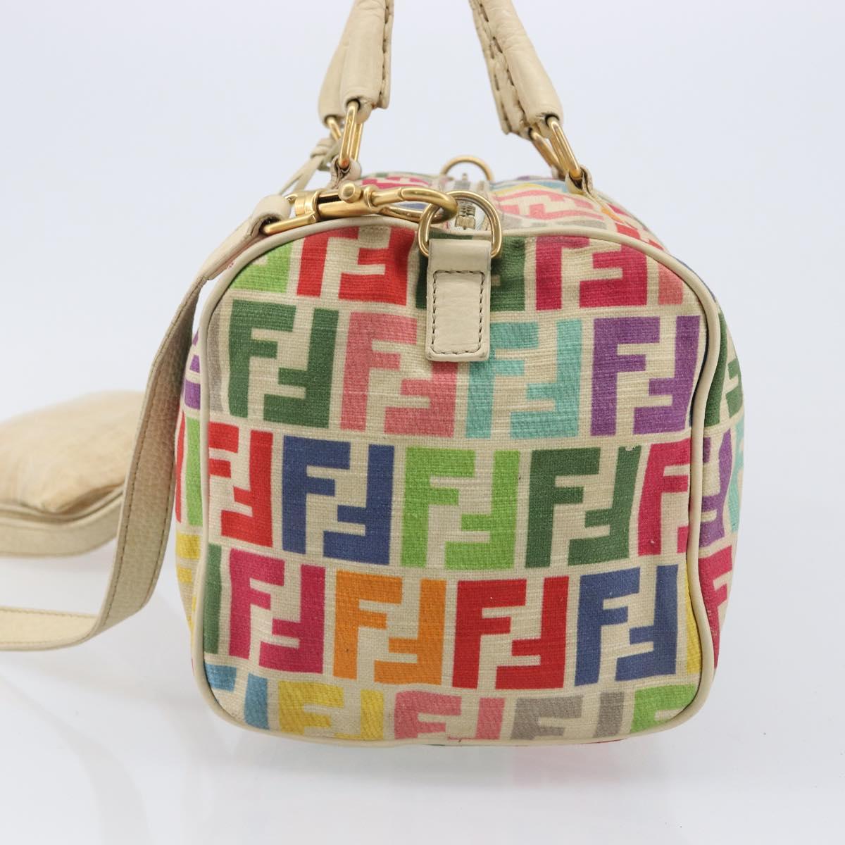 FENDI Zucca Canvas Hand Bag 2way Multicolor Gold Auth 204048A