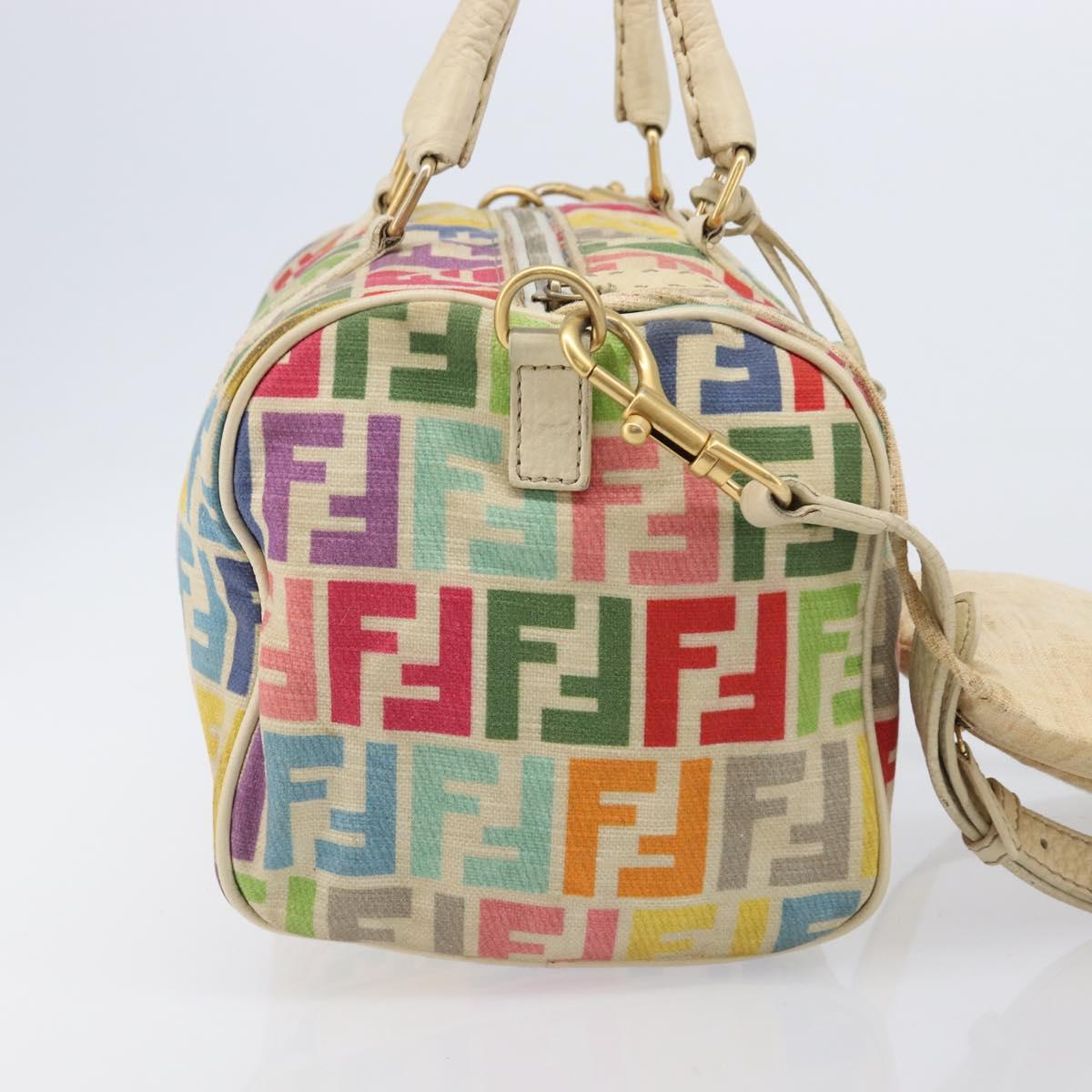 FENDI Zucca Canvas Hand Bag 2way Multicolor Gold Auth 204048A