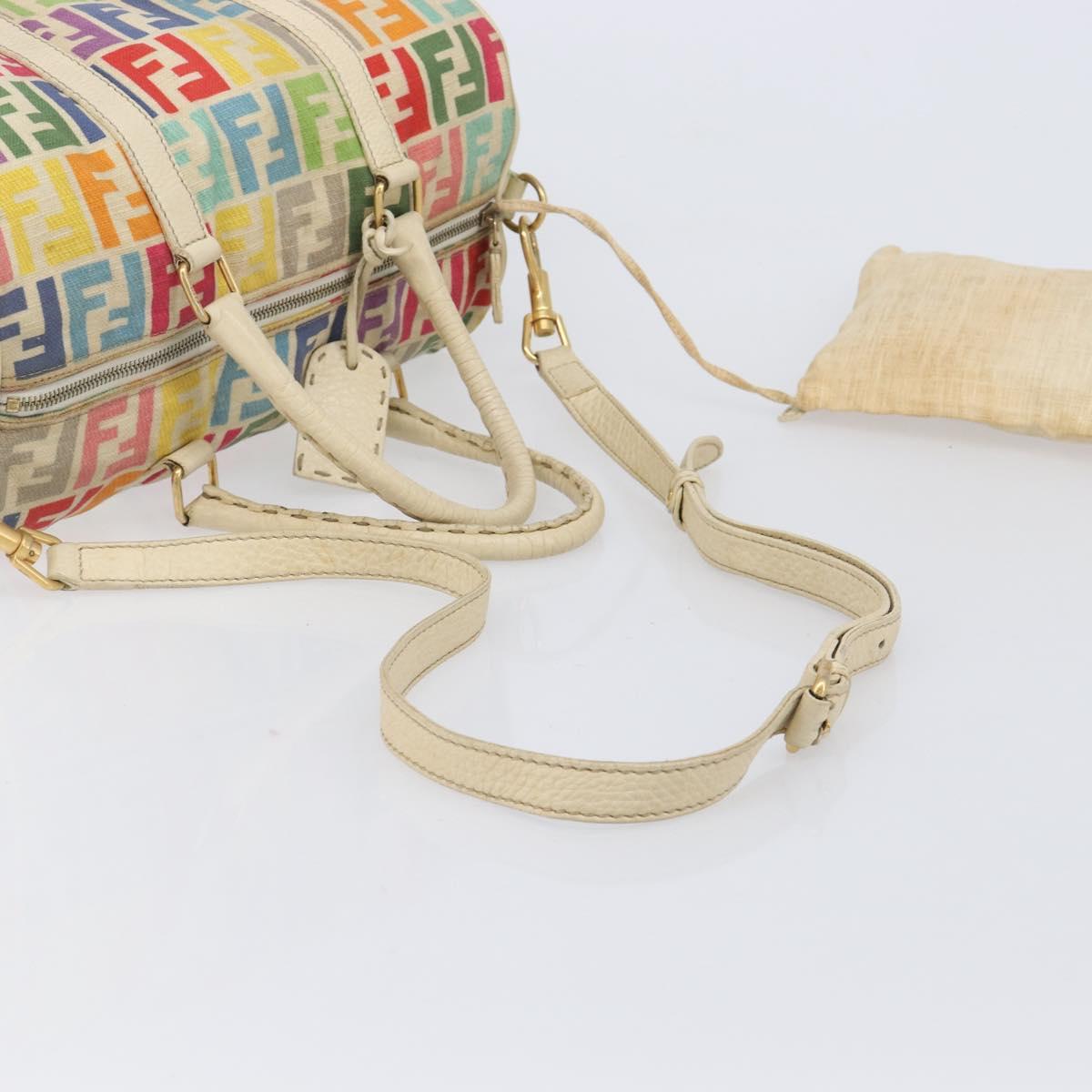 FENDI Zucca Canvas Hand Bag 2way Multicolor Gold Auth 204048A