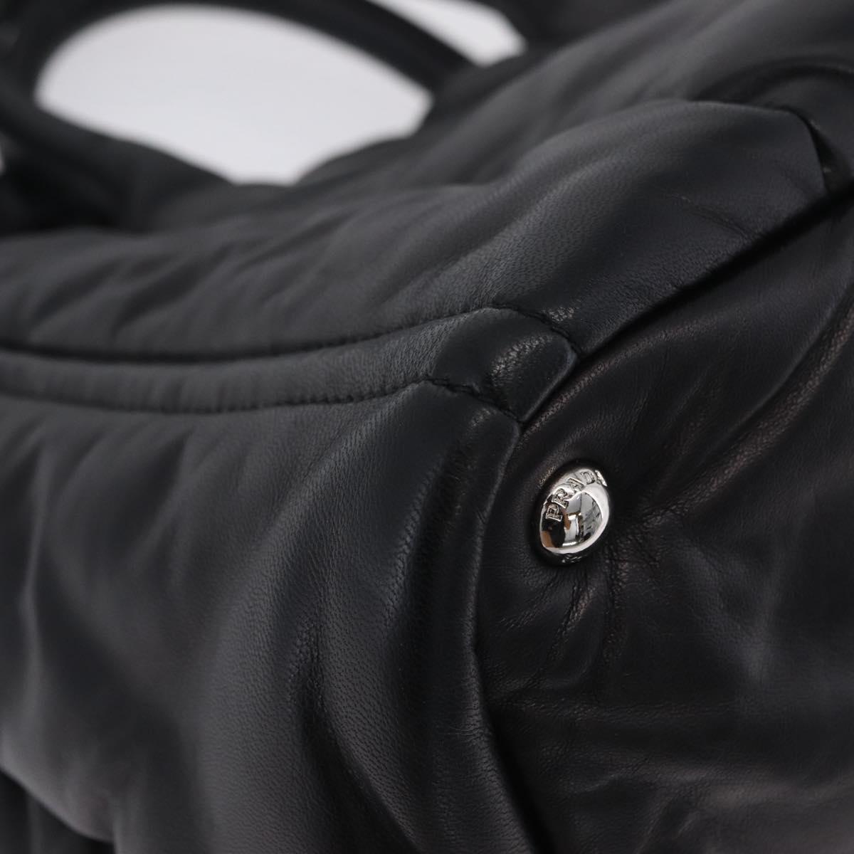 PRADA Nappa Bomber Tote Bag Leather 2way Black Silver Auth 204049M