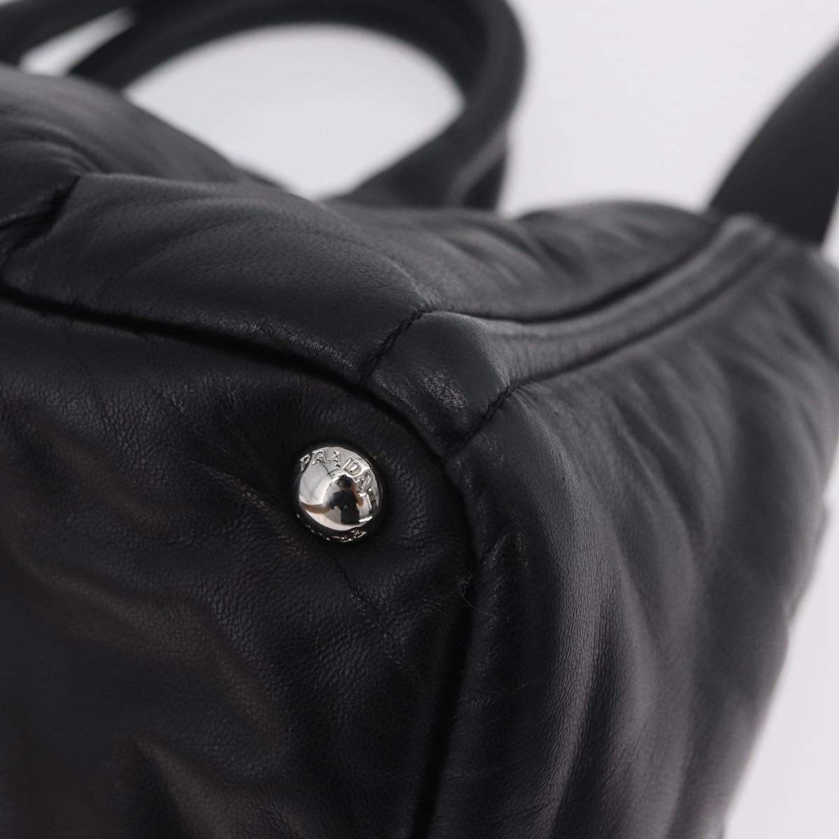 PRADA Nappa Bomber Tote Bag Leather 2way Black Silver Auth 204049M
