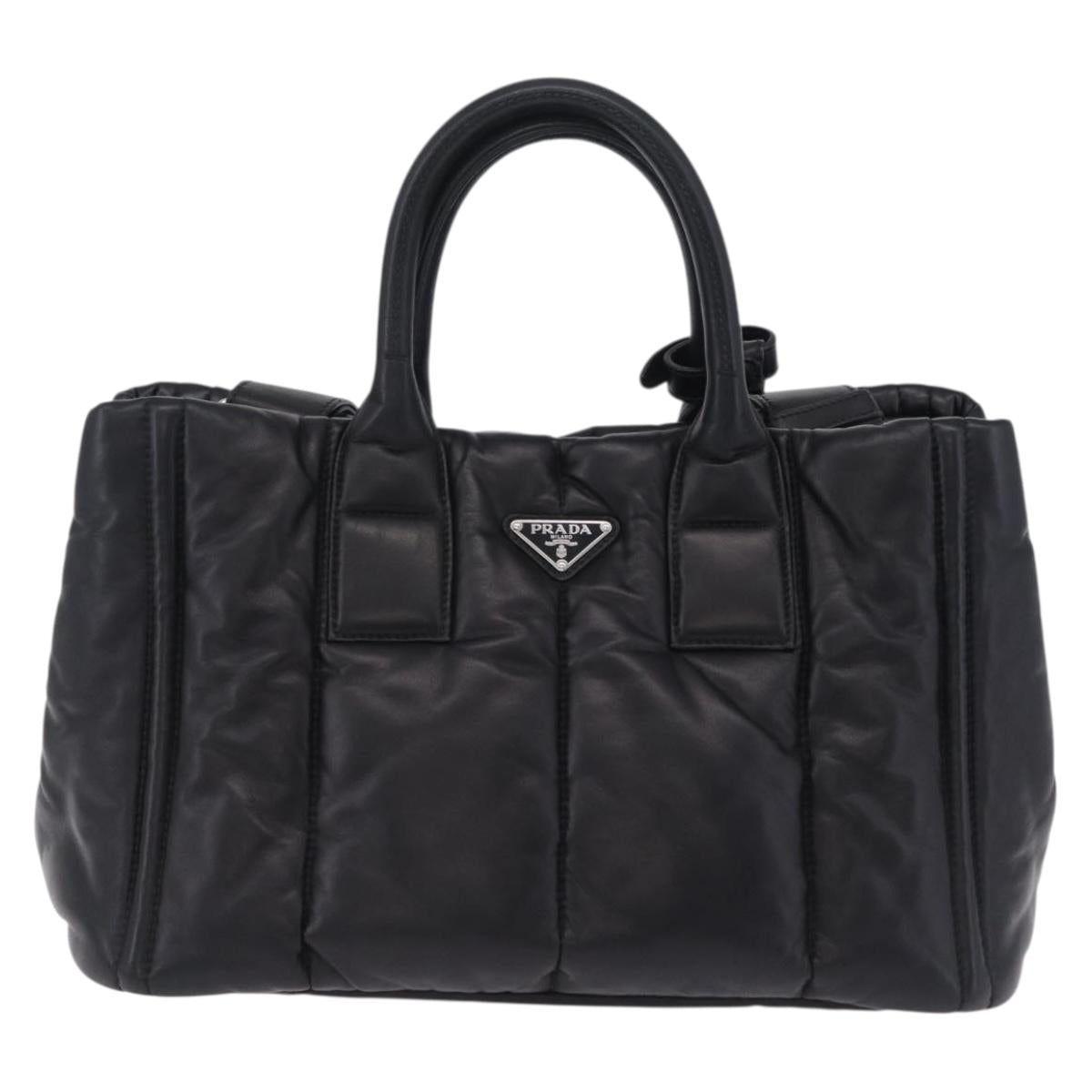 PRADA Nappa Bomber Tote Bag Leather 2way Black Silver Auth 204049M