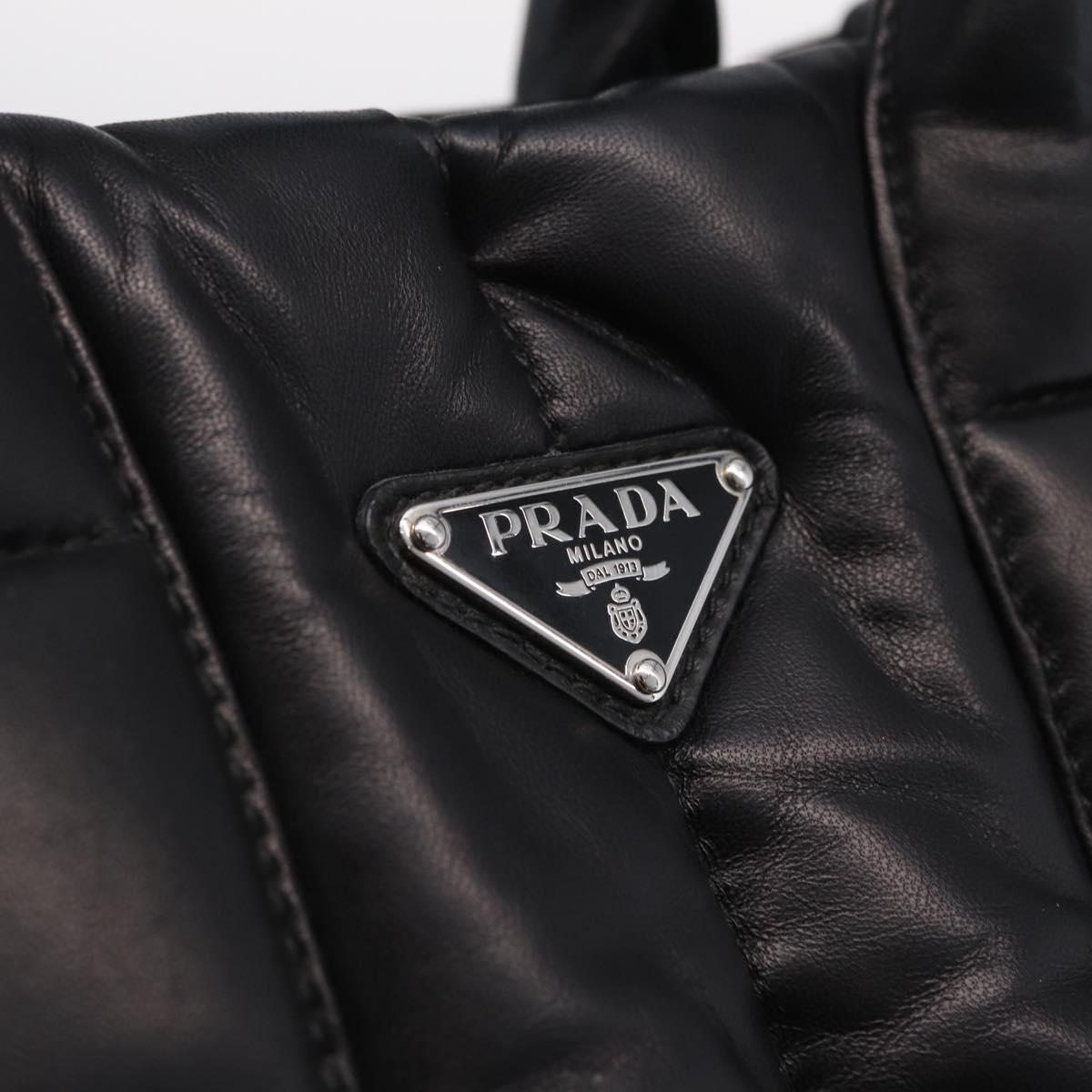 PRADA Nappa Bomber Tote Bag Leather 2way Black Silver Auth 204049M