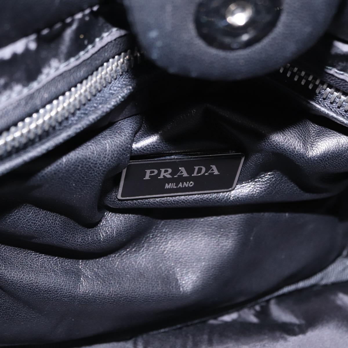 PRADA Nappa Bomber Tote Bag Leather 2way Black Silver Auth 204049M