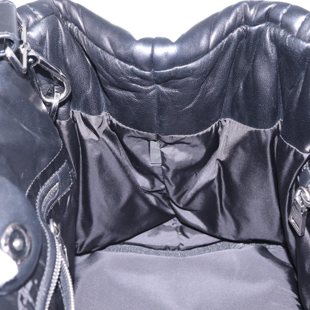 PRADA Nappa Bomber Tote Bag Leather 2way Black Silver Auth 204049M