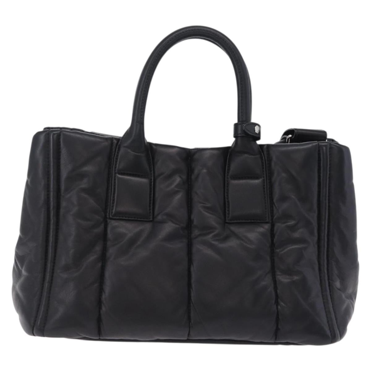 PRADA Nappa Bomber Tote Bag Leather 2way Black Silver Auth 204049M