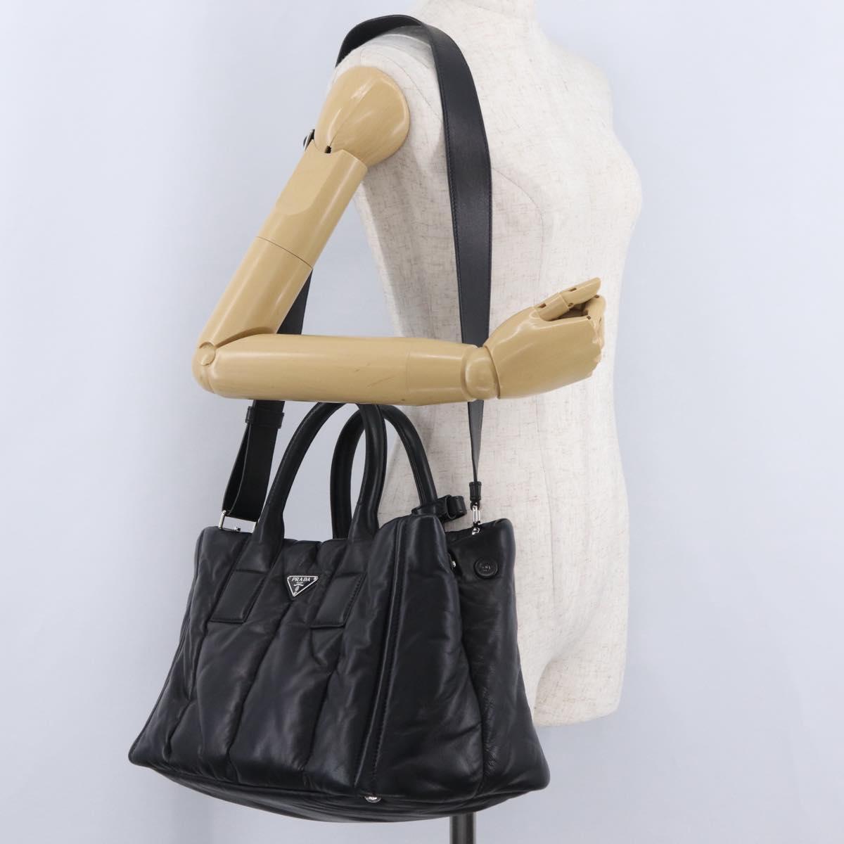 PRADA Nappa Bomber Tote Bag Leather 2way Black Silver Auth 204049M