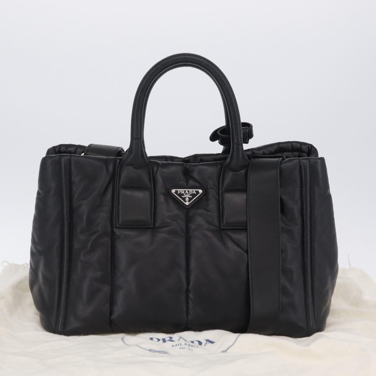 PRADA Nappa Bomber Tote Bag Leather 2way Black Silver Auth 204049M