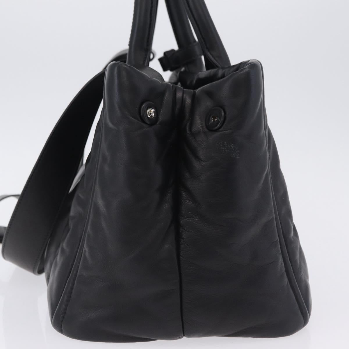 PRADA Nappa Bomber Tote Bag Leather 2way Black Silver Auth 204049M