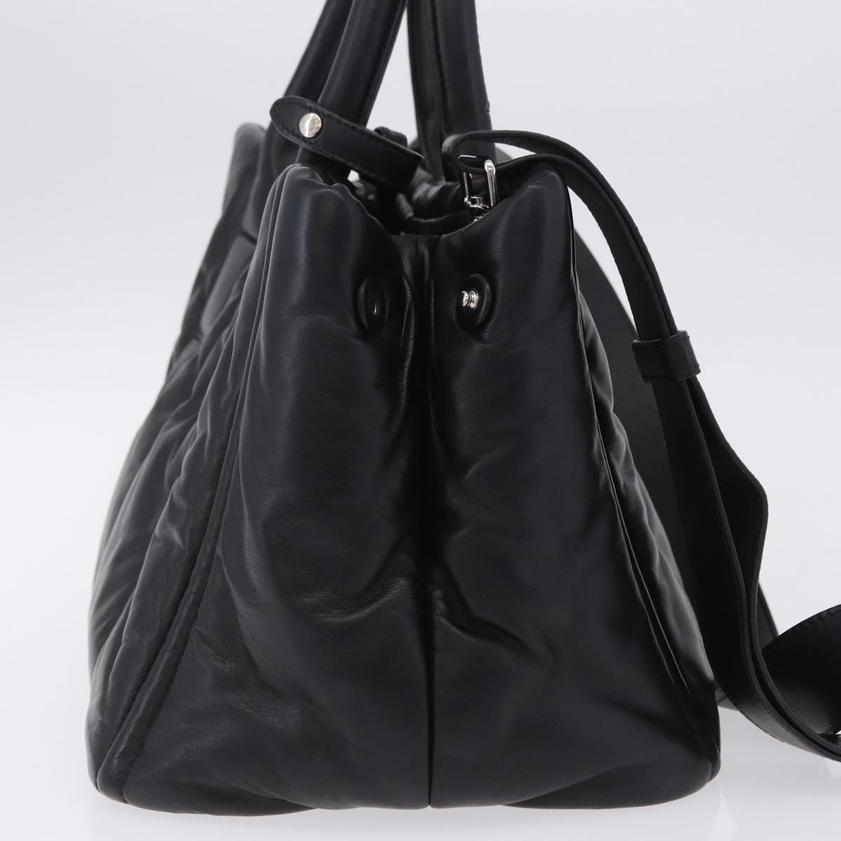 PRADA Nappa Bomber Tote Bag Leather 2way Black Silver Auth 204049M