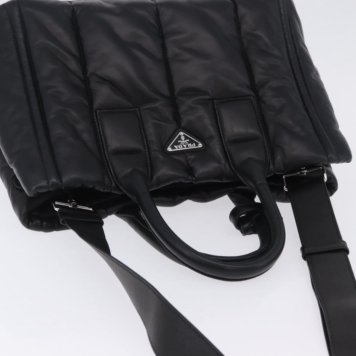 PRADA Nappa Bomber Tote Bag Leather 2way Black Silver Auth 204049M