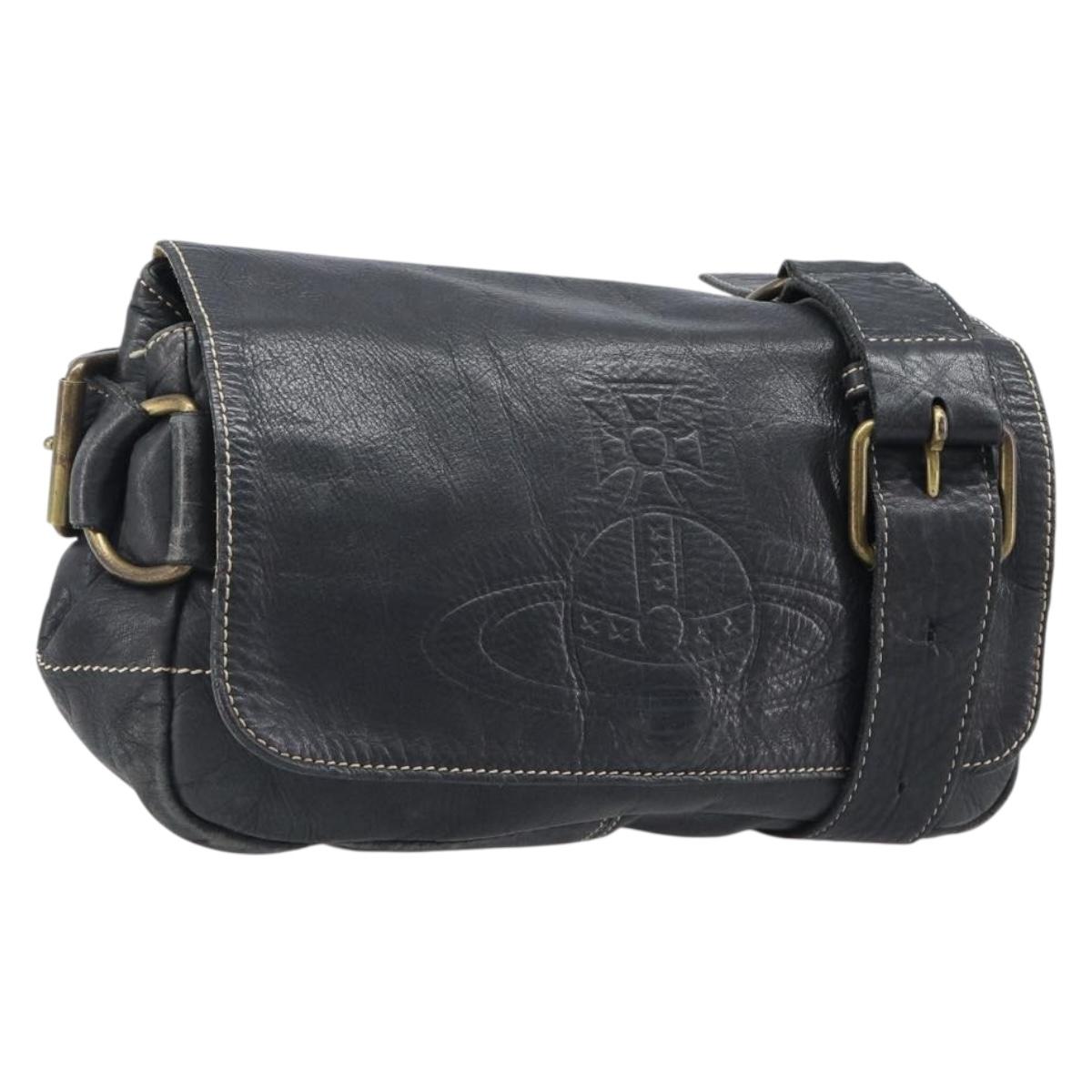 Vivienne Westwood Shoulder Bag Leather Black Auth 204052