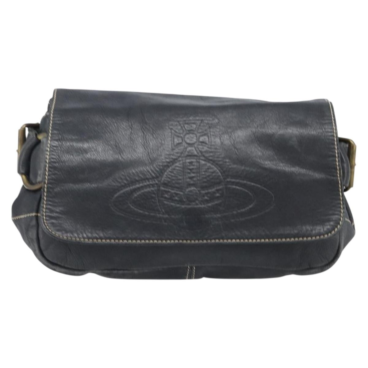 Vivienne Westwood Shoulder Bag Leather Black Auth 204052