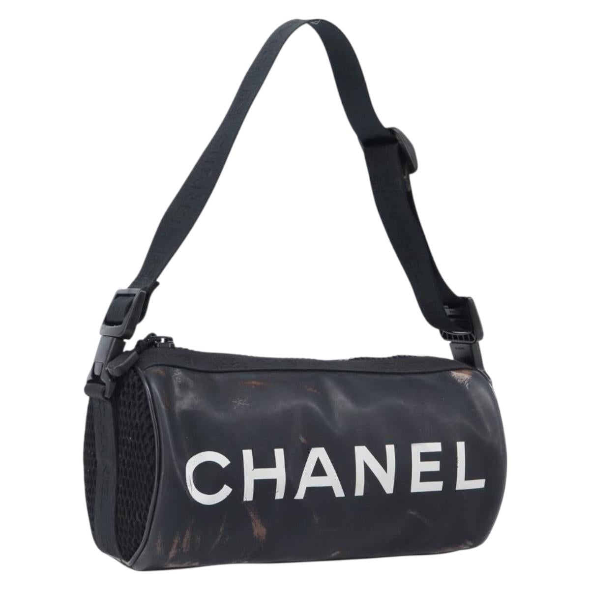 CHANEL Sports Line Shoulder Bag PVC Black CC Auth 204054