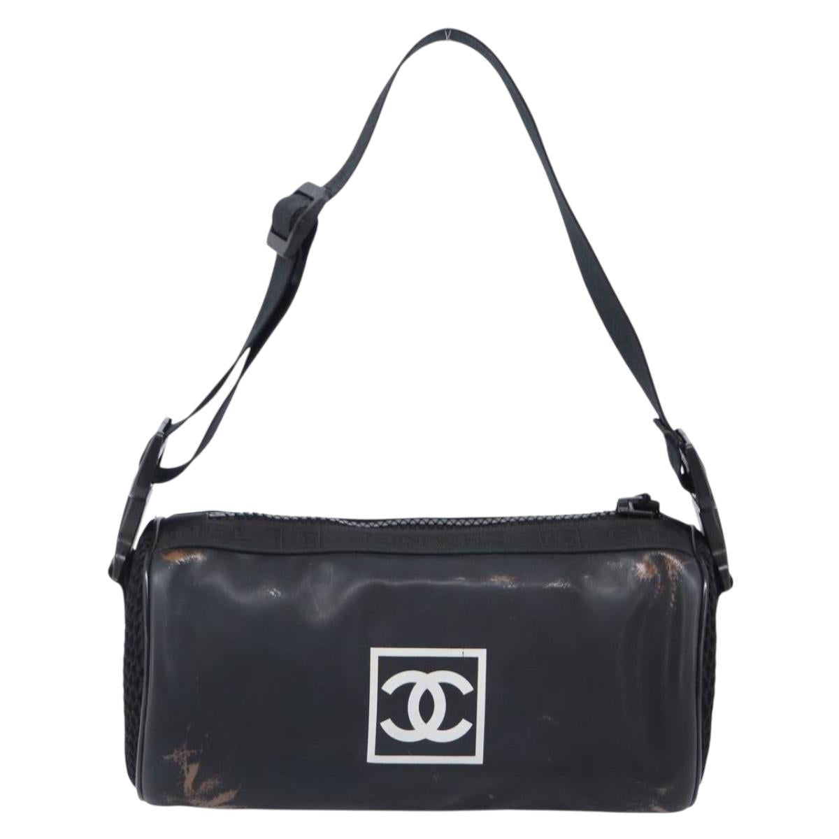 CHANEL Sports Line Shoulder Bag PVC Black CC Auth 204054