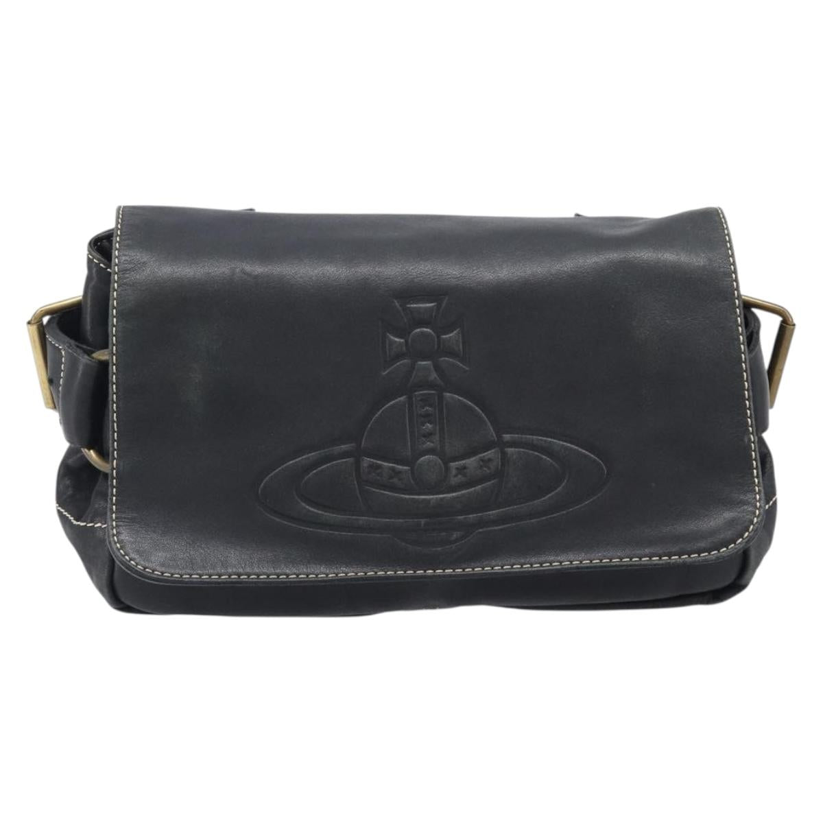 Vivienne Westwood Shoulder Bag Leather Black Gold Auth 204055