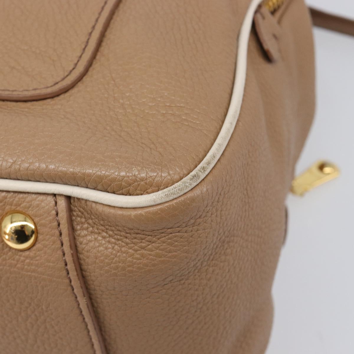 Miu Miu Hand Bag Leather 2way Beige Gold Auth 204057V