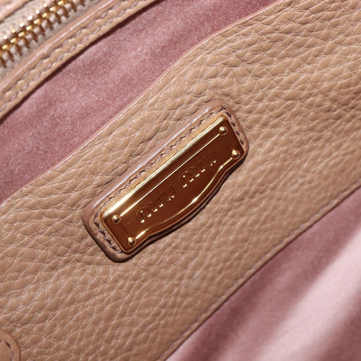 Miu Miu Hand Bag Leather 2way Beige Gold Auth 204057V