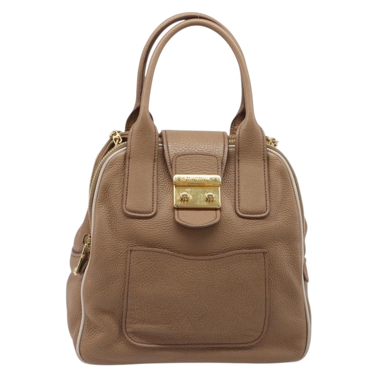 Miu Miu Hand Bag Leather 2way Beige Gold Auth 204057V