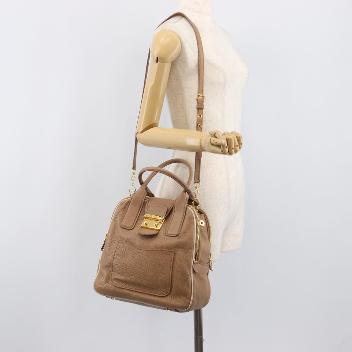 Miu Miu Hand Bag Leather 2way Beige Gold Auth 204057V
