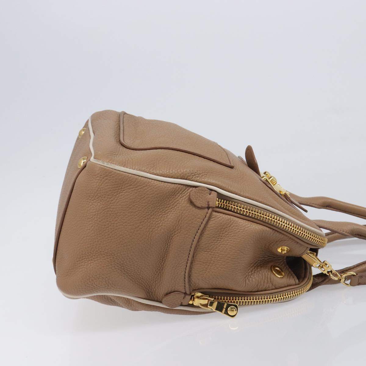 Miu Miu Hand Bag Leather 2way Beige Gold Auth 204057V