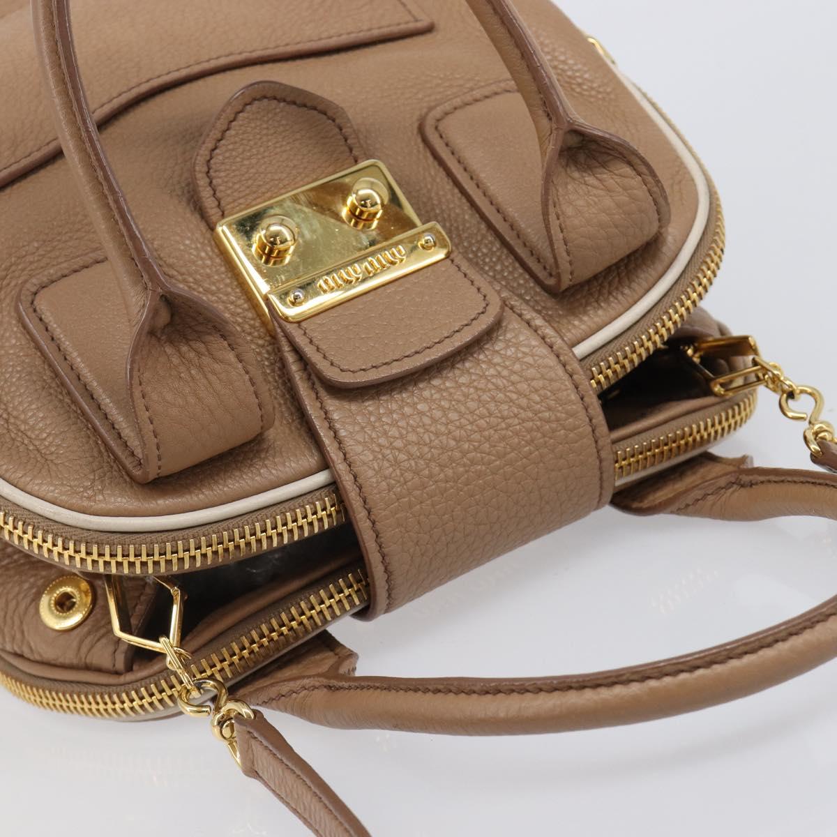 Miu Miu Hand Bag Leather 2way Beige Gold Auth 204057V