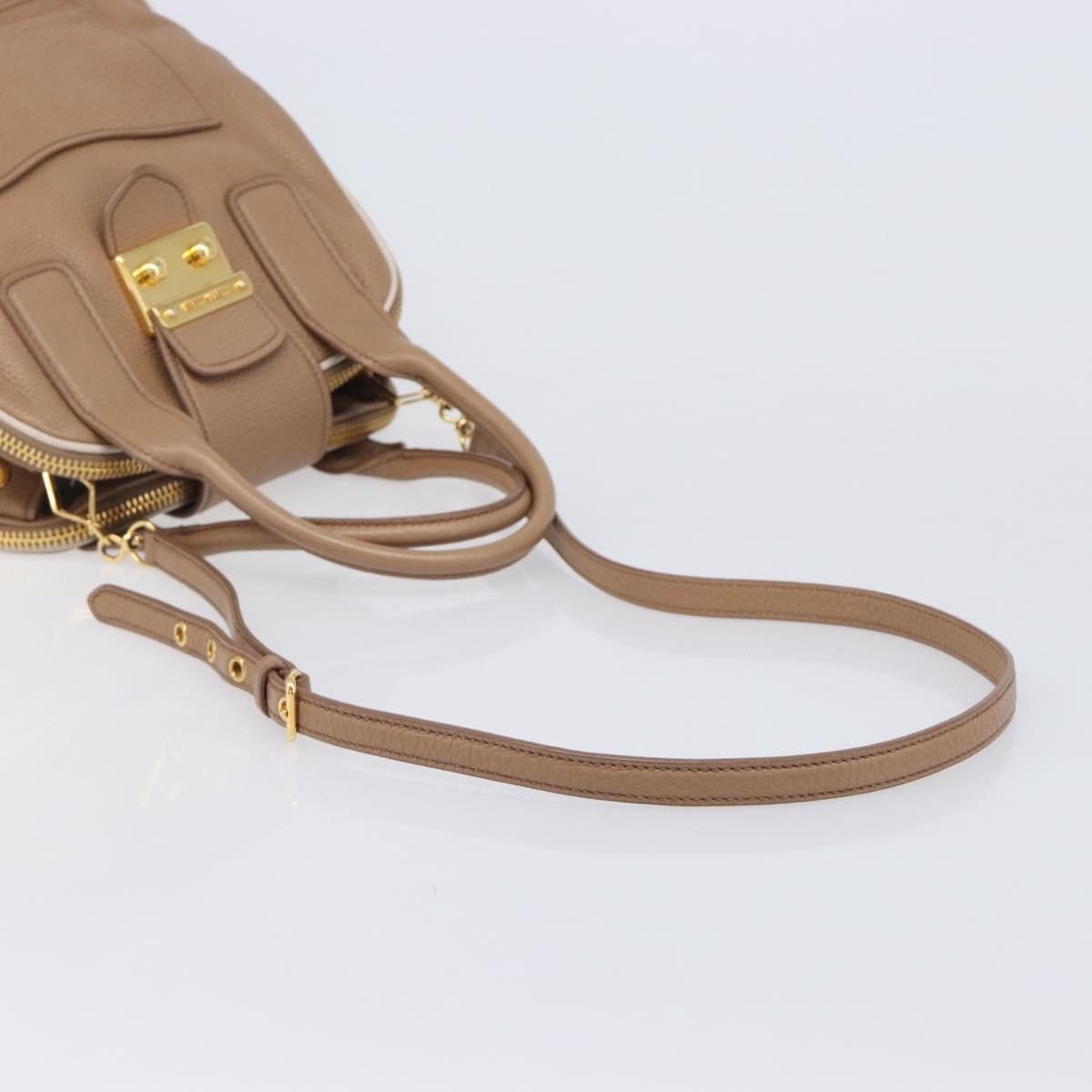 Miu Miu Hand Bag Leather 2way Beige Gold Auth 204057V