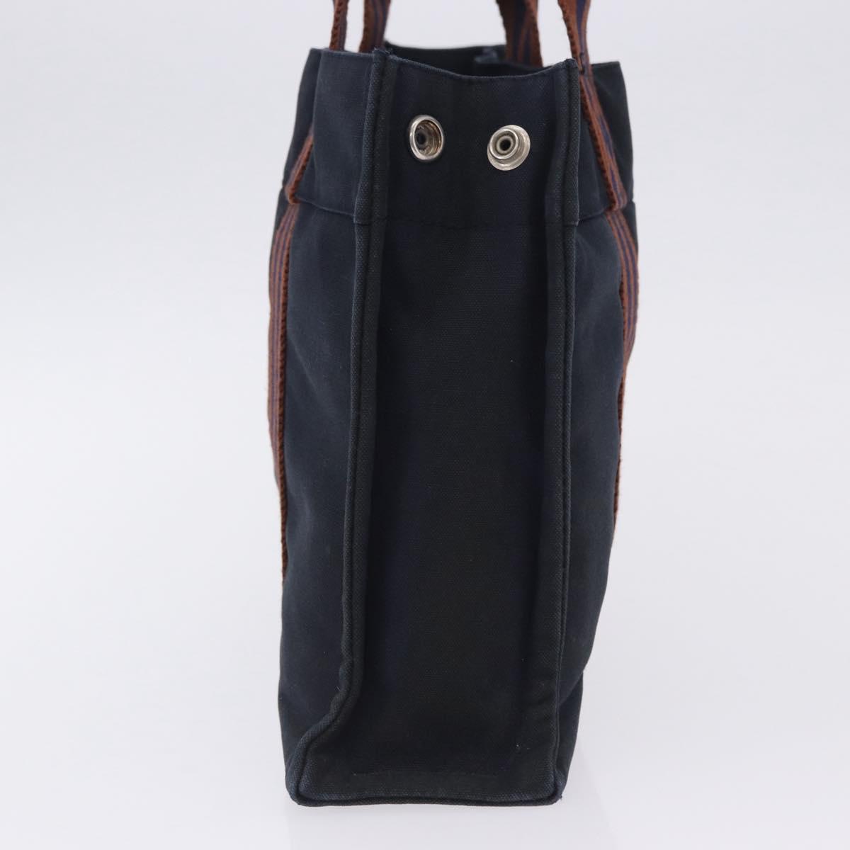 HERMES New Fourre Tout PM Hand Bag Canvas Navy Silver Auth 204058