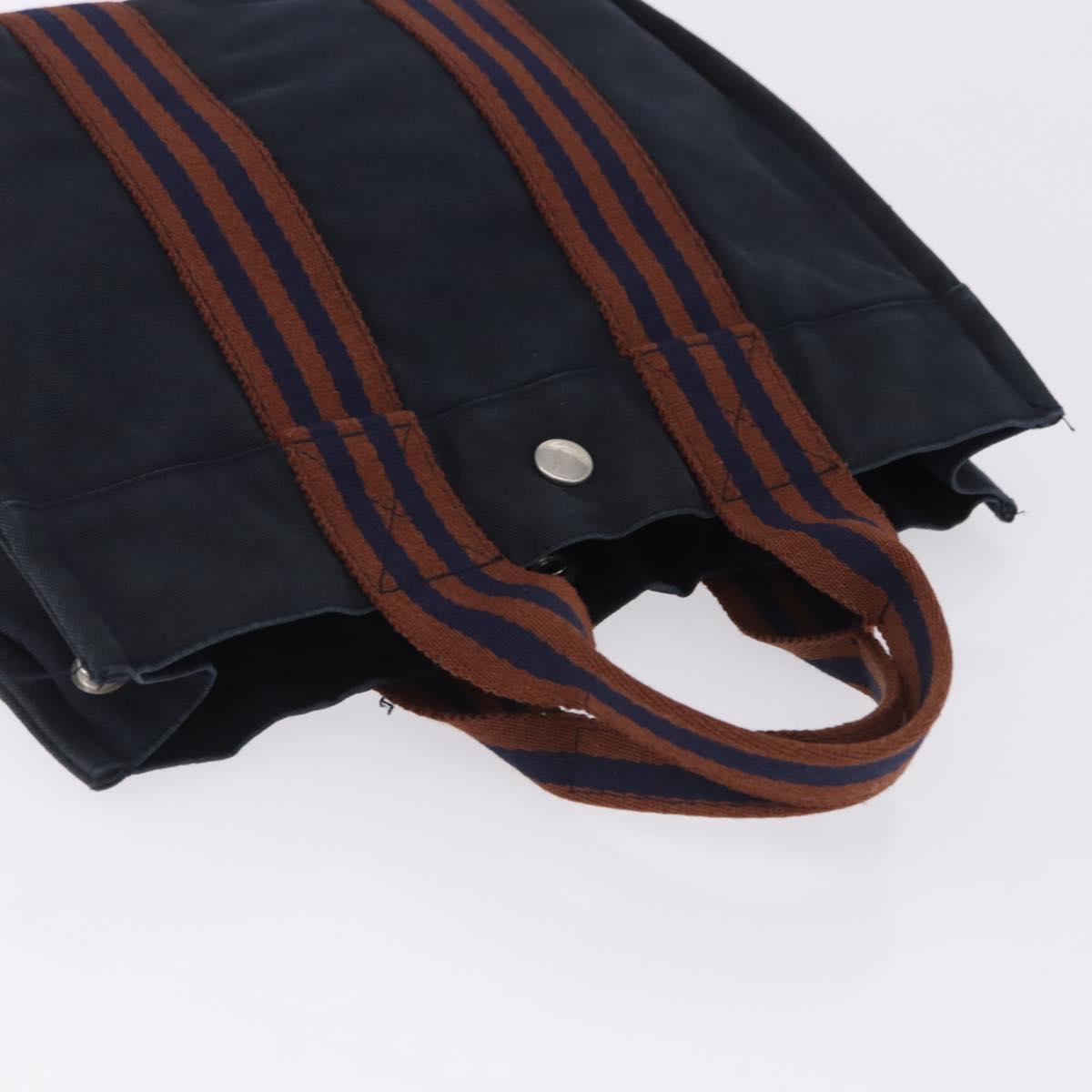 HERMES New Fourre Tout PM Hand Bag Canvas Navy Silver Auth 204058