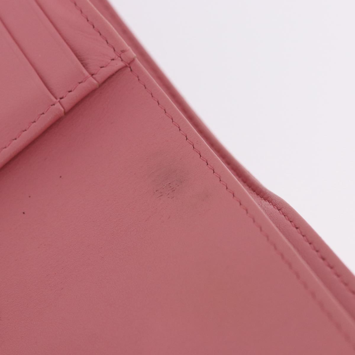 CHANEL V Stitch COCO Mark Bifold Wallet Lamb Skin Pink Silver CC Auth 204061A