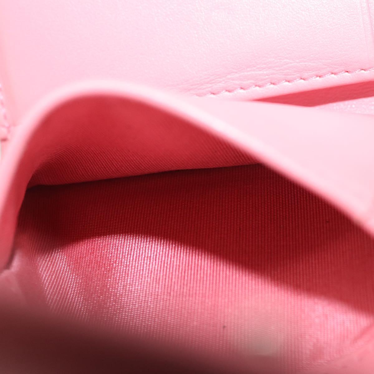 CHANEL V Stitch COCO Mark Bifold Wallet Lamb Skin Pink Silver CC Auth 204061A