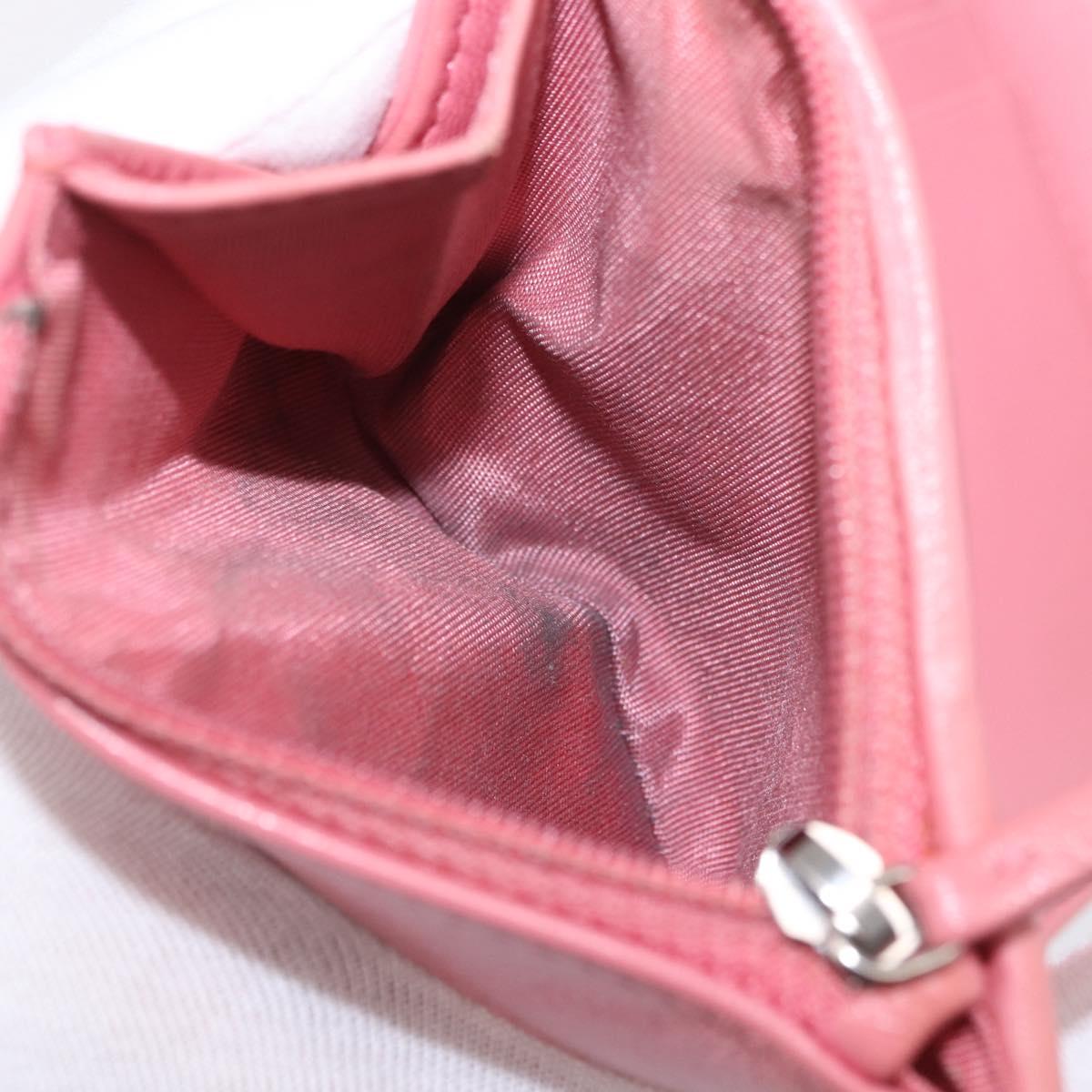 CHANEL V Stitch COCO Mark Bifold Wallet Lamb Skin Pink Silver CC Auth 204061A