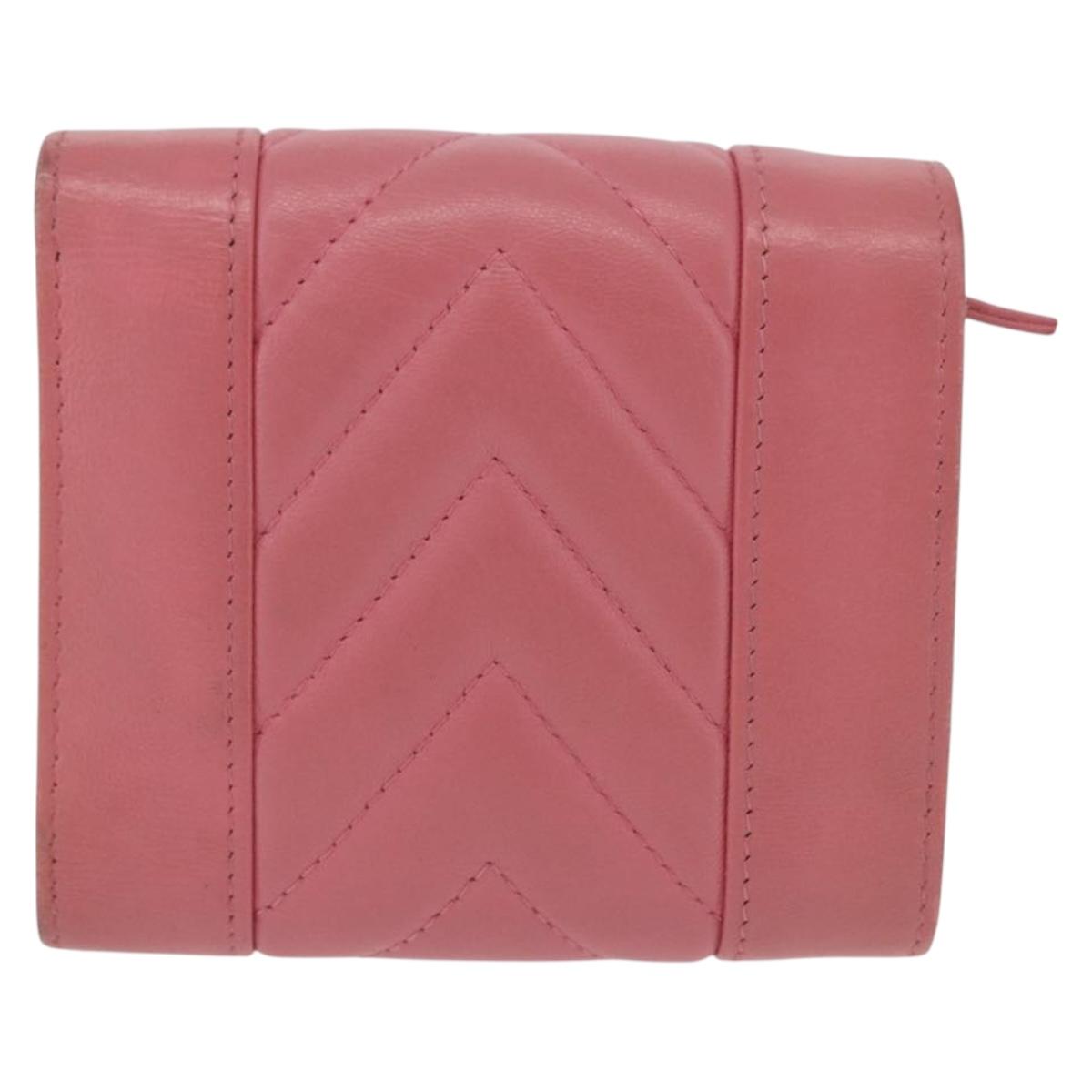 CHANEL V Stitch COCO Mark Bifold Wallet Lamb Skin Pink Silver CC Auth 204061A