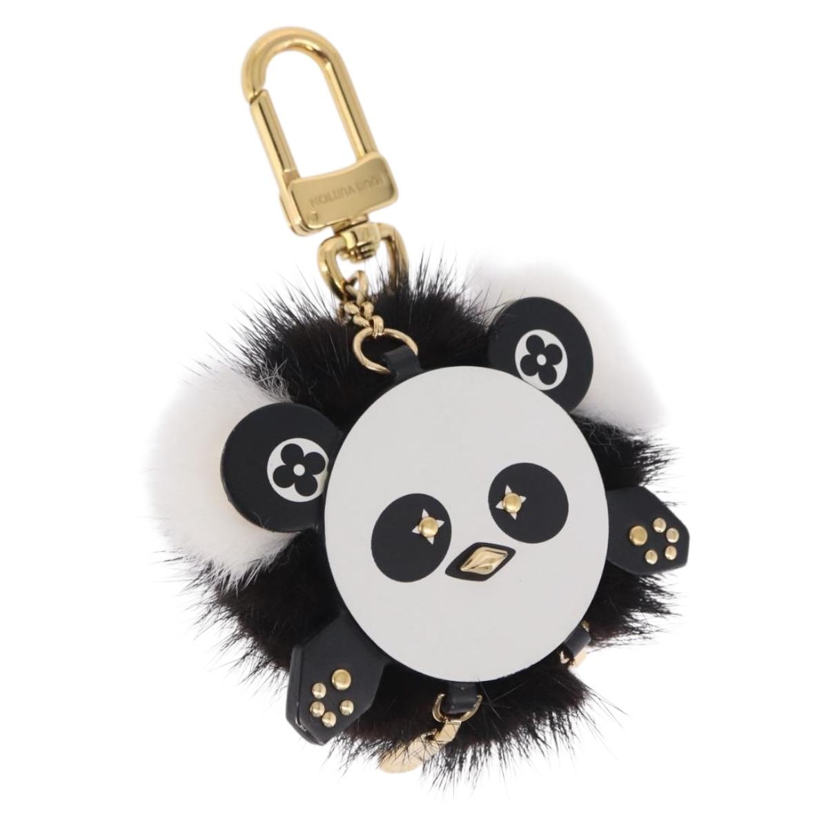 LOUIS VUITTON Porte Cles Wide Panda Bag Charm Fur Black M63094 LV Auth 204063M