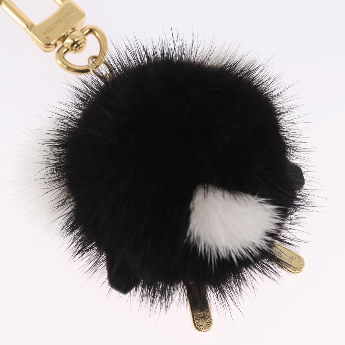 LOUIS VUITTON Porte Cles Wide Panda Bag Charm Fur Black M63094 LV Auth 204063M