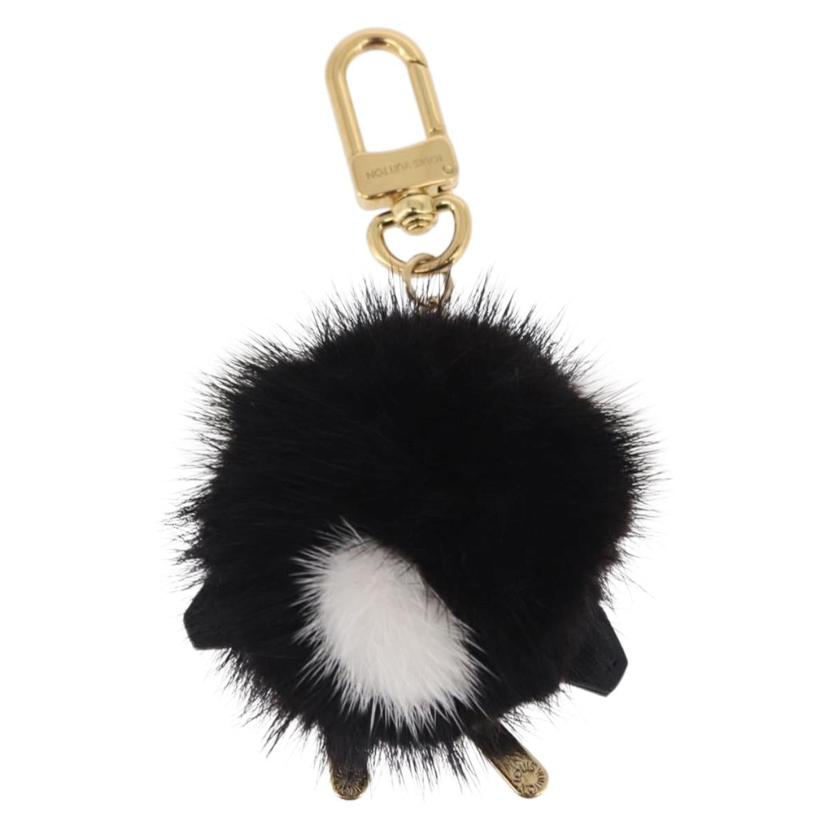 LOUIS VUITTON Porte Cles Wide Panda Bag Charm Fur Black M63094 LV Auth 204063M
