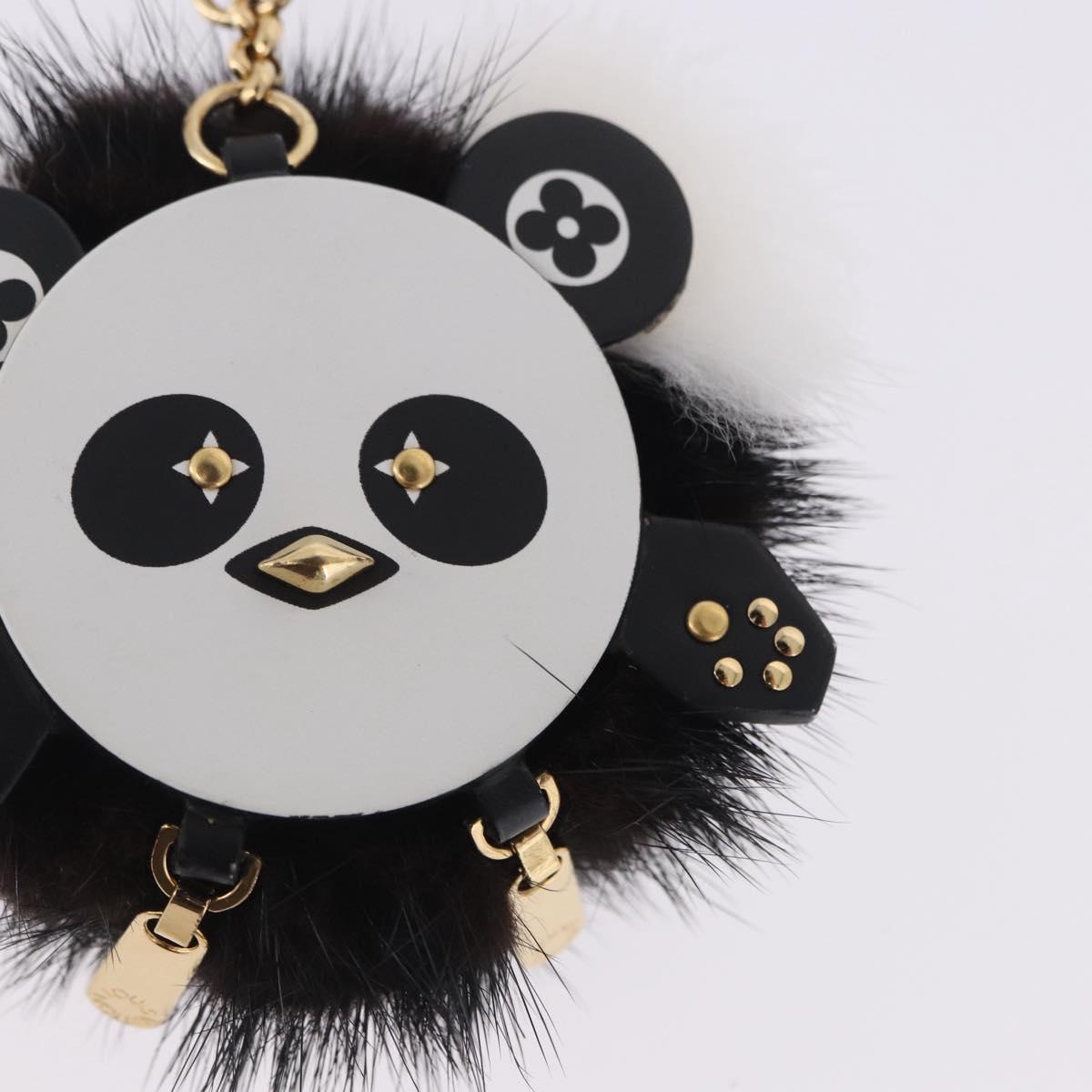 LOUIS VUITTON Porte Cles Wide Panda Bag Charm Fur Black M63094 LV Auth 204063M