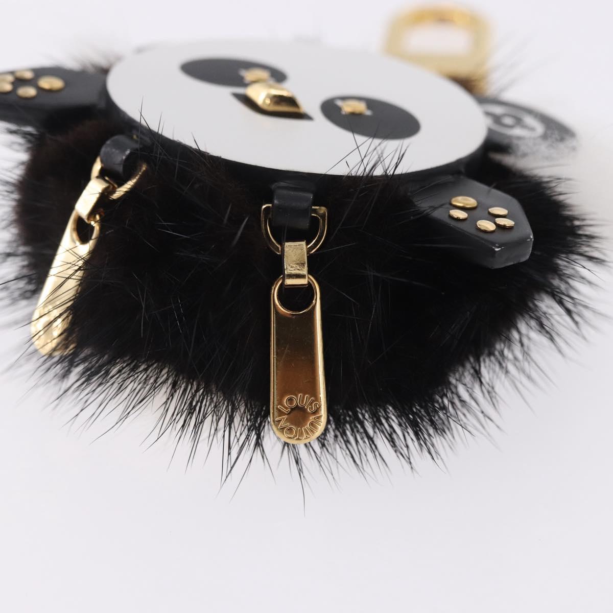 LOUIS VUITTON Porte Cles Wide Panda Bag Charm Fur Black M63094 LV Auth 204063M