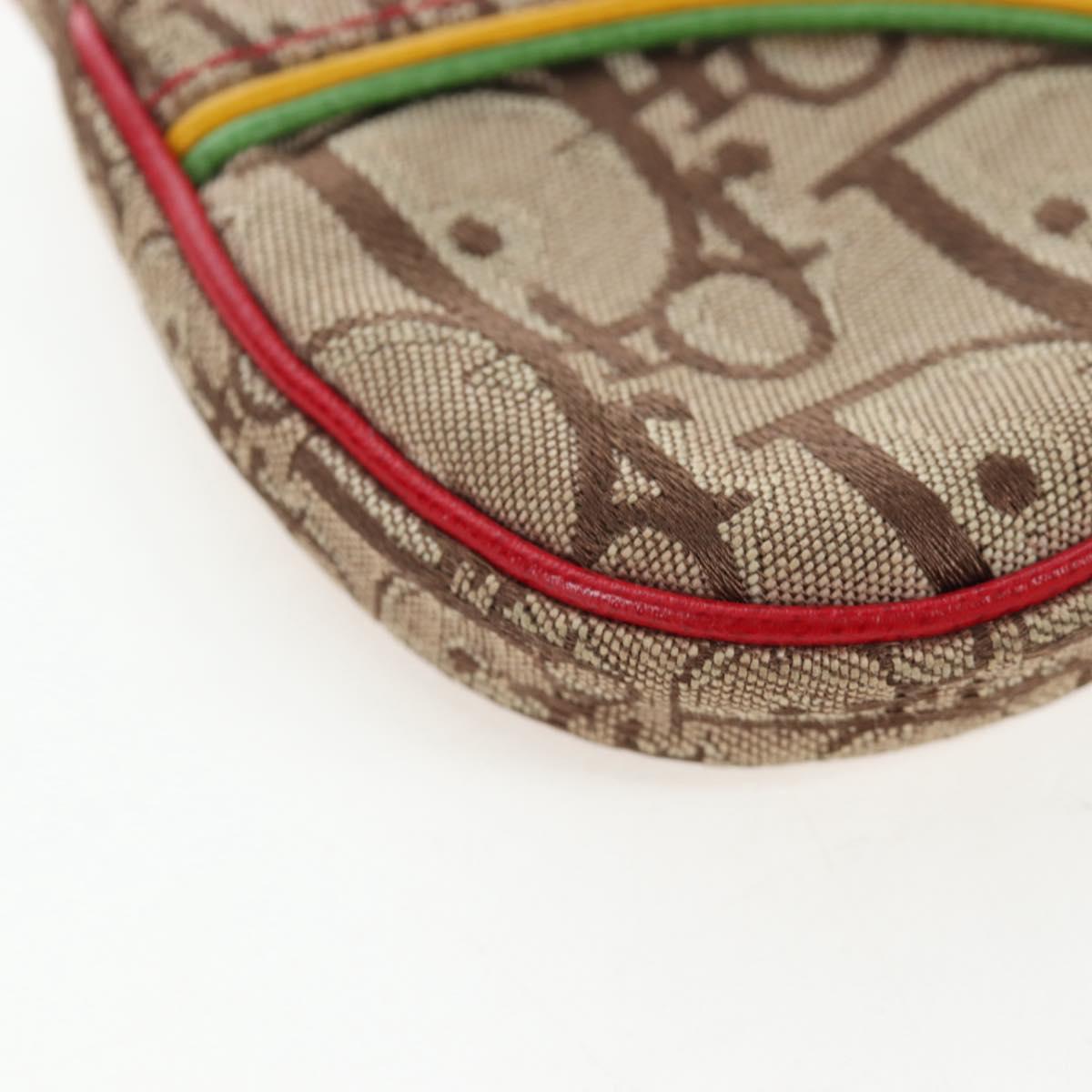 Christian Dior Trotter Canvas Saddle Coin Purse Beige Silver Auth 204064V