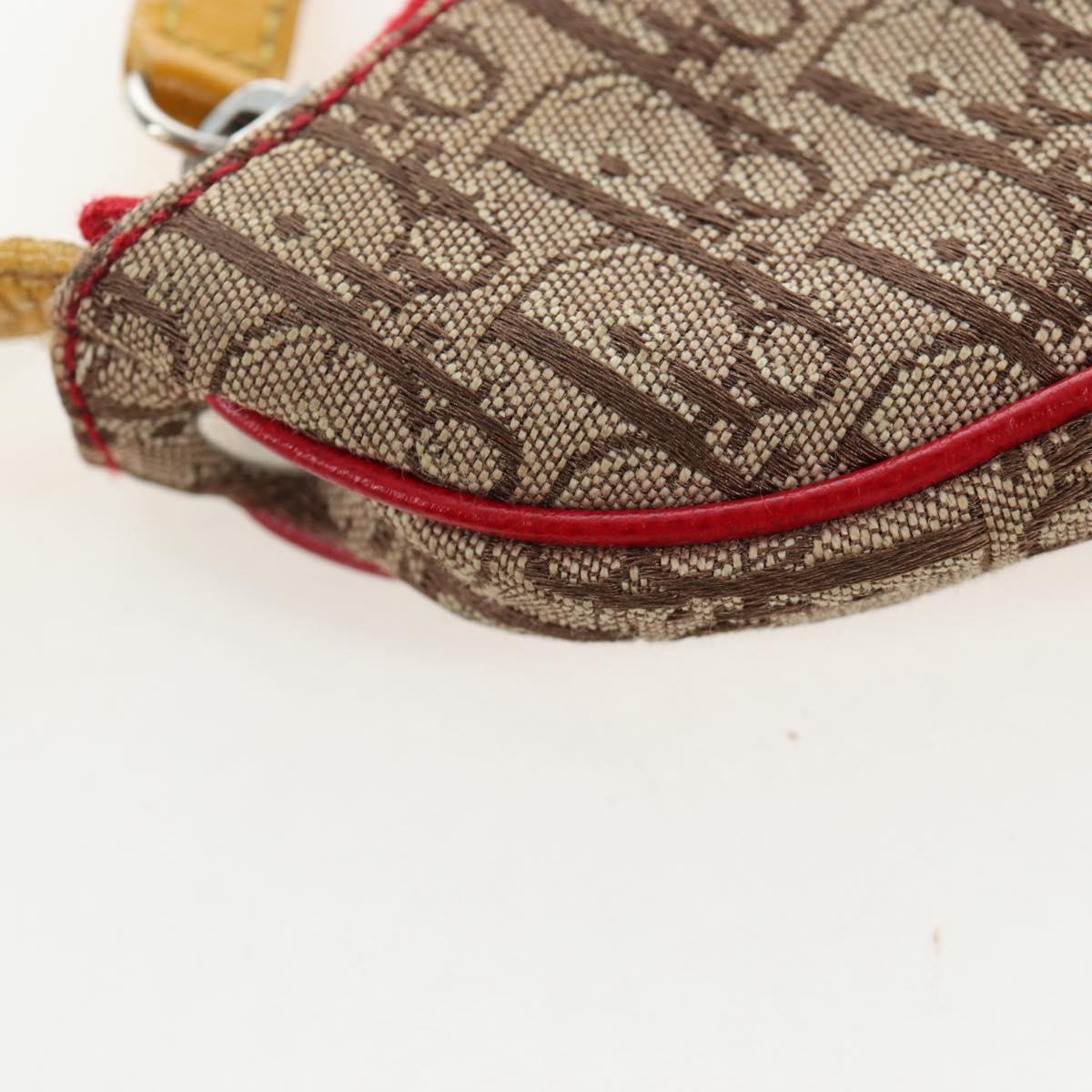 Christian Dior Trotter Canvas Saddle Coin Purse Beige Silver Auth 204064V