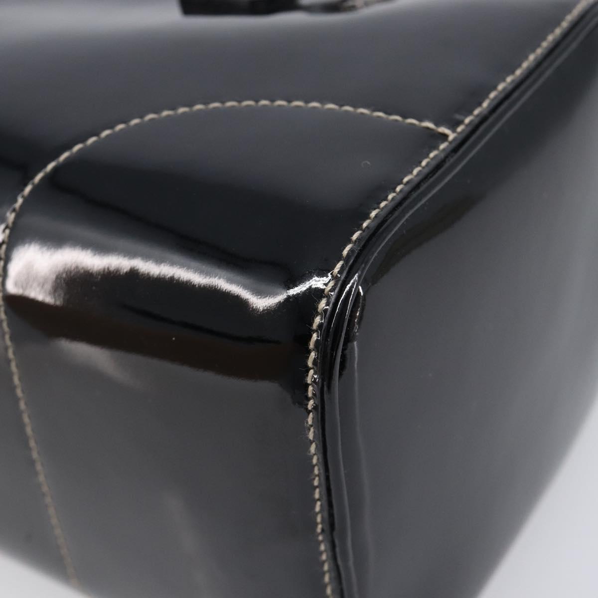 PRADA Hand Bag Patent leather Black Silver Auth 204066A
